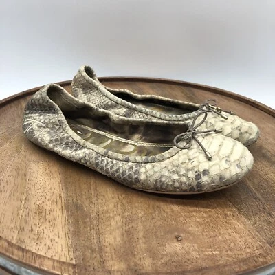Bailarina plana Sam Edelman Felicia Ballet piel de serpiente pitón arco de cuero 7,5 M Foto 1 de 4