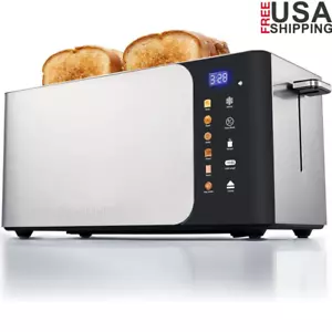 Smart 4 Scheiben Toaster Langschlitz Touchscreen LED Timer Auftauen Aufwärmen Bagel Neu - Bild 1 von 8