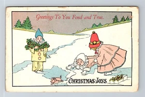 Postal dividida vintage Christmas Joys Baby Piglet Running Away c.1924 - Imagen 1 de 2