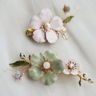 Boda nupcial cristal rosa verde flor hoja clip tocado accesorios Foto 1 de 4