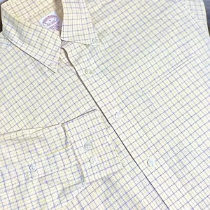 Brooks Brothers Shirt Mens Small Button Down Yellow Blue Plaid Dress Collared - Picture 1 of 7