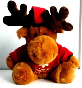 2000 Holiday Christmas Stuffed Plush Moose Santa Hat Let It Snow Shirt  - Picture 1 of 5