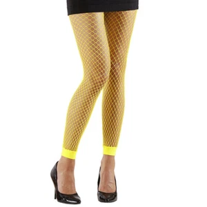 Netz-Leggings grobmaschig Neongelb Strumpfhose ohne Fuß 90s Neon Netzstrumpfhose - Bild 1 von 2