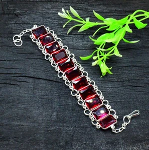Mozambique Garnet 925 Sterling Silver Gemstone Handmade Jewelry Bracelet Sz-7-8" - Picture 1 of 4