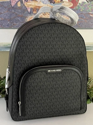 MICHAEL KORS MUJER GRANDE CREMALLERA BOLSILLO MOCHILA BOLSO VIAJE BOLSO MK NEGRO LOGO PLATEADO Foto 1 de 4