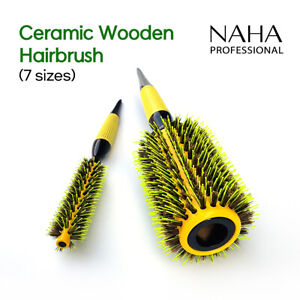 Ceramic Wood Round Hairbrush Boar Bristles Roll Styling Hair Dresser_Aea_H505