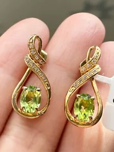925 sterling silver 14k gold vermeil genuine peridot lab white sapphire Earrings - Picture 1 of 7