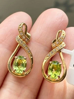 925 sterling silver 14k gold vermeil genuine peridot lab white sapphire Earrings - Image 1 of 4