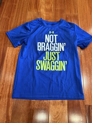 Under Armour фирменный heatgear мальчиков синий/белый/лайм футболка размер 7 - Изображение 1 из 3