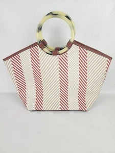 Stella & Dot Woven Tote Mixed Media Beige/Cream/Burnt Coral - Picture 1 of 8