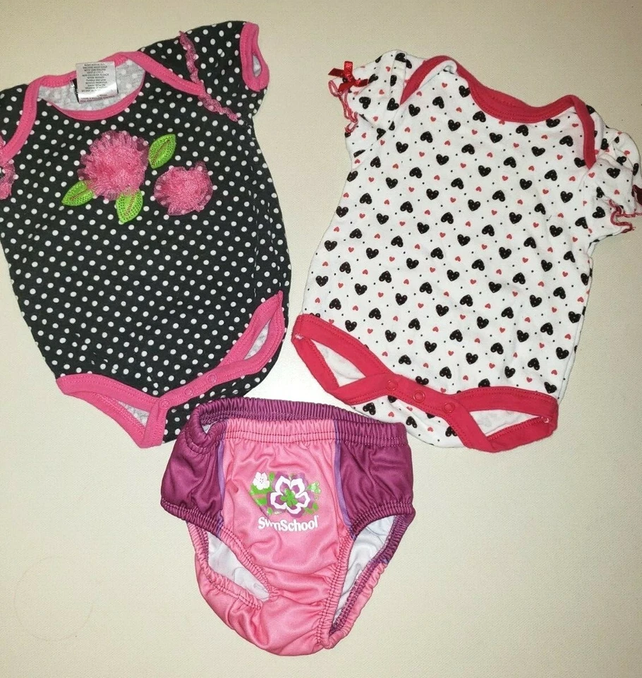 2 bebés niñas SNAP BOTTOM MAMELUCOS CORAZONES LAZOS LUNARES pantalones de natación 0-3 meses Foto 1 de 1