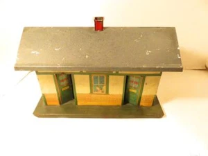 IVES PRE-WAR TRAINS- TINPLATE LITHOGRAPHED RR STATION W/RESTROOMS- 11 X 7"-W20 - Picture 1 of 7
