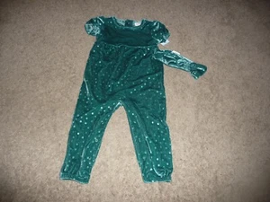 NEW NWT Cat & Jack girls 18 months gorgeous green velour Christmas jumpsuit/bow - Picture 1 of 2