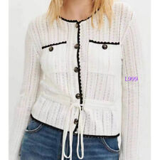 Womens Authentic Maje New Long Sleeved Hollow Knit Cardigan Round Neck Jacket