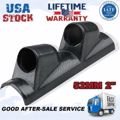 Fiber Pillar 2" 52mm Dual Hole Gauge Meter Mount Holder Pod Left Hand Drive Car - Image 1 of 4