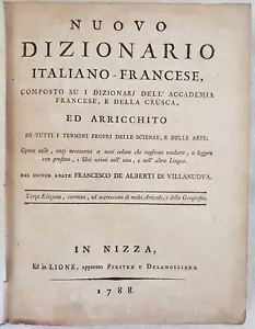 CONSULTAZIONE ALBERTI DI VILLANUOVA NUOVO DIZIONARIO ITALIANO FRANCESE 1788 - Foto 1 di 8