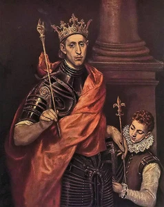 Oil painting El Greco - a saintly king male portrait with young boy no framed @ - Picture 1 of 1