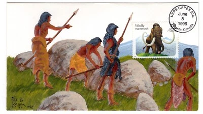 #3078 Woolly Mammoth Prehistoric 1996 FDC Art Kober Hand-Painted ONLY #11/27 - Image 1 of 2