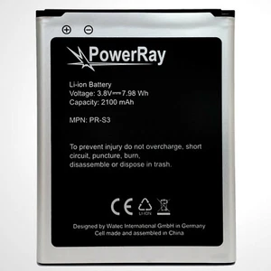 PowerRay Akku Batterie Battery  PR-S3 - 2100 mAh für Samsung Galaxy S3 - Bild 1 von 2