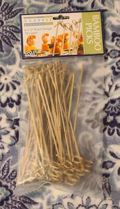 Brown 6.5 in Compostable "Bamboo Appetizer Knot Picks" 50 Count New In Package - Picture 1 of 6