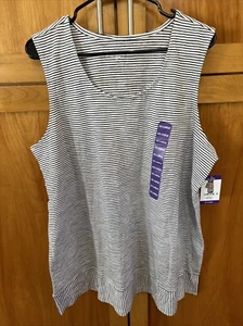 Lands' End Tank Top Women Shirt Scoop Neck 100% Cotton Striped XXL NEW Slits - Picture 1 of 8