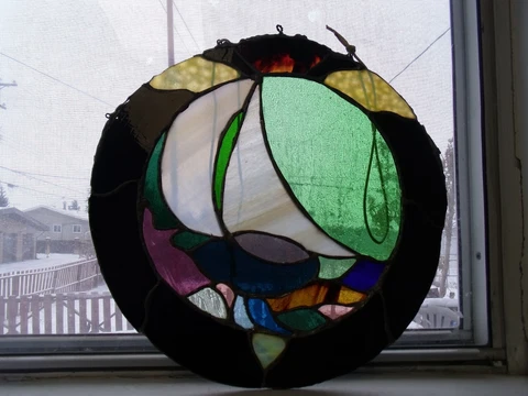 Vintage Stained Glass Window Sailing Ship Ocean Cover