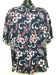 Vintage Nautica Jeans Company Hawaiian Shirt Men's Size L Floral Blue Red Linen - Picture 1 of 6