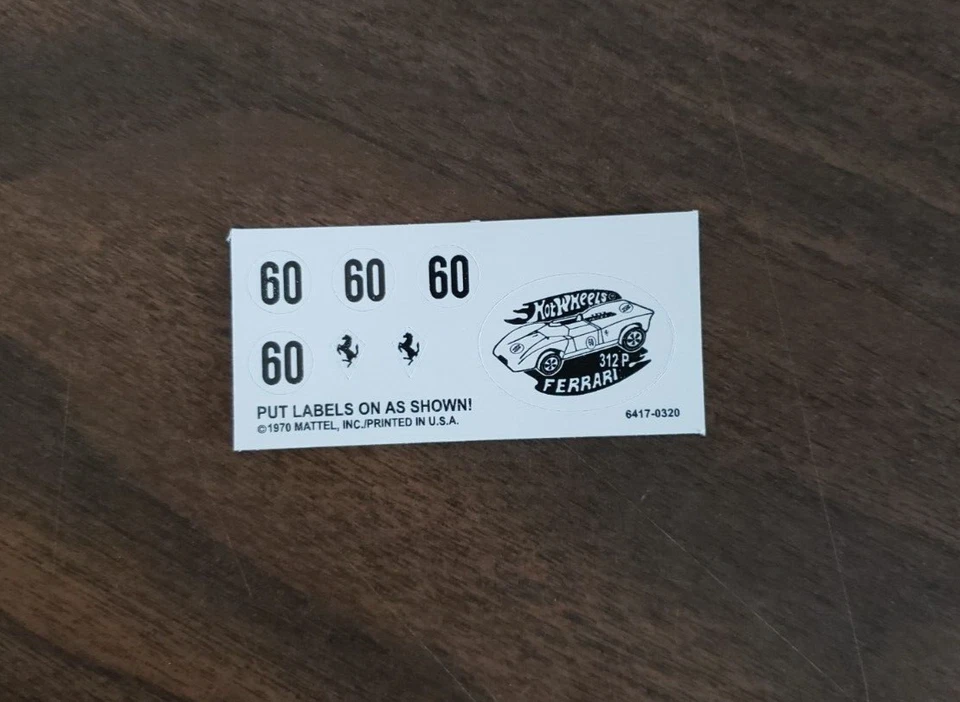 Hot Wheels Ferrari 312P Redline DIE CUT Reproduction Stickers - Image 1 of 1