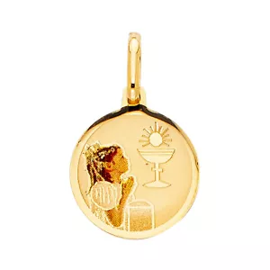14K Yellow Gold Baptism Enamel Picture Religious Pendant For Necklace or Chain - Picture 1 of 3