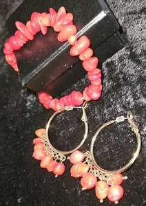CORAL NATURAL HANDMADE DROP Earrings & Bracelet Quality Weight Solid Items - Picture 1 of 6