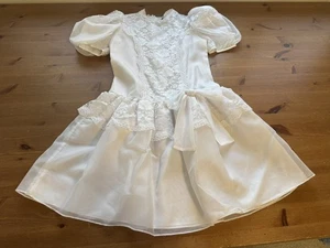 Wonderland Fashions Girls 12 White Lace Trim Sheer Overlay Dress USA Vintage  - Picture 1 of 10