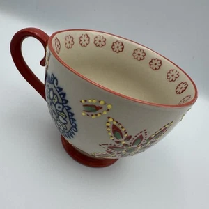 Tazza da tè caffè Yokohama Studio dipinta a mano punti rialzati ceramica floreale rossa - Foto 1 di 10