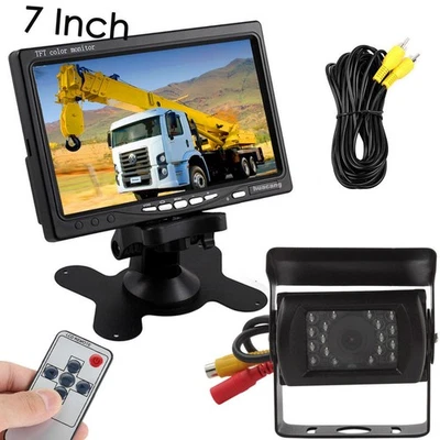 Vehicle IR Backup Camera w/ 7" Rear View Monitor for Truck Trialer RVs Reverse - Image 1 of 4