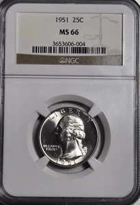1951 Washington Quarter NGC "MS-66 Outstanding Quarter 90% Silver #A-247 - Picture 1 of 4