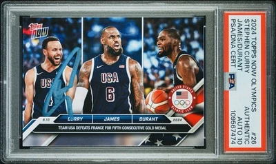 2024 Topps Now Olympics #26 Signed by Stephen Curry-James Durant PSA/DNA AUTO 10 - Image 1 of 4