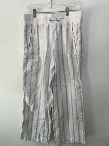 Athleta Cabo Tide Linen Wide Leg Pant Lightweight White Blue Stripe Women’s 8 - Picture 1 of 9