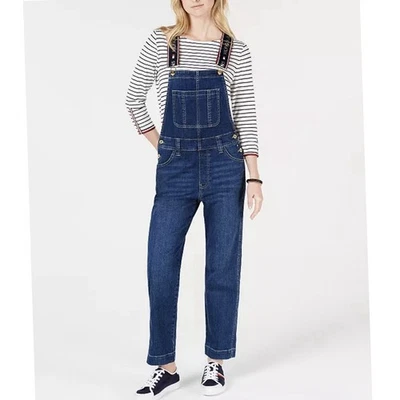 Macacão Hilfiger Jeans Logo Straps Azul Denim Cropped-Retro! Feminino tamanho 12 em excelente estado usado - Imagem 1 de 4