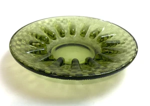 Vintage grüner Glas Aschenbecher Korbgeflecht Muster 16 Einzüge Auflagen - Bild 1 von 7