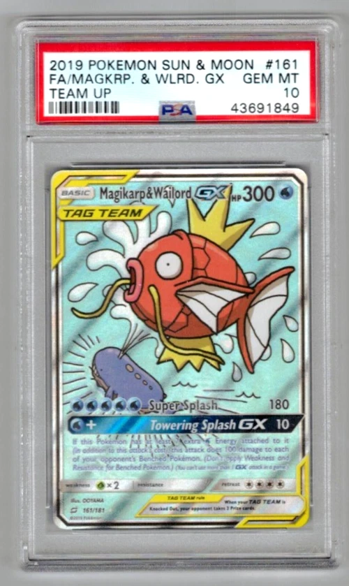 Pokemon Card PSA 10 Gem Mint Magikarp & Wailord GX 161/181 Team Up - Image 1 of 1