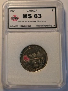 **MS-63** 2021 Coloured Klondike Loonie Graded KSA - PERFECT CONDITION - Imagen 1 de 3