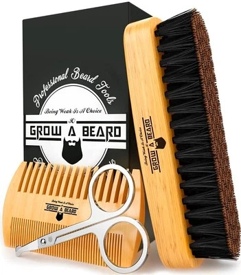 Beard Brush For Men & Comb Set w/Mustache Scissors Grooming 4 Piece  - Image 1 of 4