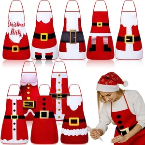 10 Pezzi Grembiule Natalizio Babbo Natale Grembiule da Cucina Regolabile BBQ Bavaglino... - Foto 1 di 6