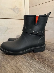 Rag & Bone Moto Rubber Rain Boots Black Red Lining Size 39/ 9 Zipper Casual - Picture 1 of 12