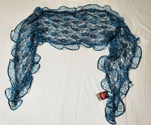 Sheer Scarf Shawl Wrap Lightweight New Black & Bright Blue Polyester - Picture 1 of 6