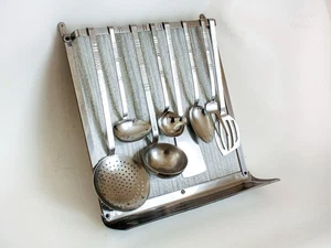 Formica Küchenregal mit 8 Edelstahl Utensilien 70er Jahre hell französisch Vintage - Bild 1 von 17