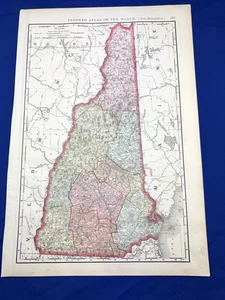 1898 Map NEW HAMPSHIRE Rand McNally 21.5" x 14.5" Page, Each COUNTY Colored - Picture 1 of 22