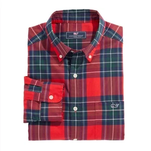 Camicia UEC Vineyard Vines TUCKER ROSSO VERDE tartan festivo a quadri con bottoni TG XT - Foto 1 di 12