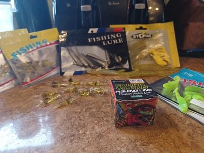 Mixed Fishing   Rubber Shrimp Minnows  And A New 7lb Spool Of Line - Image 1 of 4