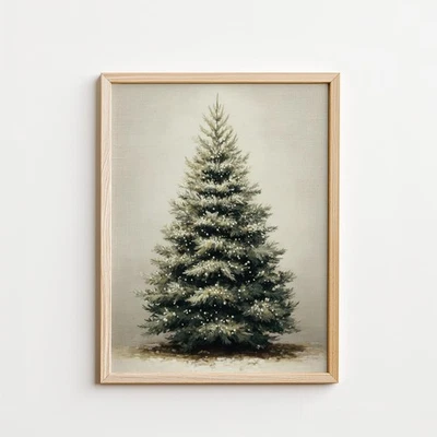 Arte de pared de árbol de Navidad vintage, acuarela neutra de hoja perenne de invierno, granja Foto 1 de 4