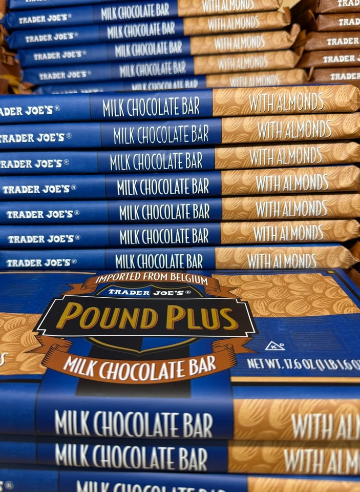 2 X Trader Joe's Pound Plus Belgium Milk Chocolate with Almonds Bars 17.6 oz ea - Image 1 of 1